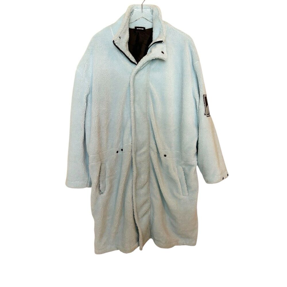 We11done Men’s Long Fleece Jacket Coat Baby Blue Sz M